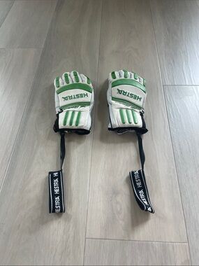 Hestra White and Green Ski Gloves with Wrist Straps